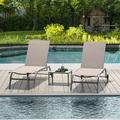 Chaise Lounge Outdoor Set of 3 Lounge Chairs for Outside with Wheels Outdoor Lounge Chairs with 5 Adjustable Position Pool Lounge Chairs for Patio Beach (Khaki 2 Lounge Chairs&1 Table) 09858