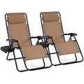 2 PCS Chair Patio Chaise Lounge Chairs Outdoor Yard Pool Recliner Folding Lounge Chair With Cup Holder (Beige)