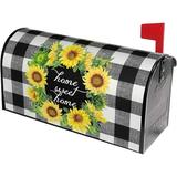 Spring Sunflower Wreath Mailbox Covers Magnetic 21x18 Inch with Home Sweeet Home Buffalo Plaid Decor Mailbox Decals Mailbox Wrap Post Letter Box Cover for Garden Yard Letter Box Decoration