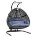 Double Hanging Egg Chair Swing Chair with Stand and Cushion Hanging Chair for Patio Bedroom Porch Garden Balcony Black+Blue