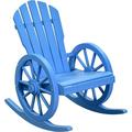 Wooden Rocking Chair Adirondack Rocker Chair W/Slatted Design And Oversize Back Outdoor Rocking Chairs With Wagon Wheel Armrest For Porch Poolside And Garden Blue