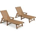 EFURDEN Chaise Lounge Set of 2 Lounge Chair with Adjustable Backrest for Poolside Porch Patio Supports Up to 350 lbs (Brown)