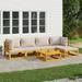 Buyweek 6 Piece Patio Lounge Set with Light Gray Cushions Solid Wood