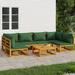 vidaXL 7 Piece Patio Lounge Set with Green Cushions Solid Wood