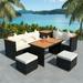 Buyweek 7 Piece Patio Lounge Set with Cushions Poly Rattan Black
