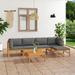 Buyweek 6 Piece Patio Lounge Set with Gray Cushions Solid Teak Wood