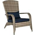 Patio Adirondack Chair With All-Weather Rattan Wicker Soft Cushions Tall Curved Backrest For Deck Or Garden Dark Blue