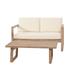 GDF Studio Petteti Outdoor Acacia Wood Loveseat and Coffee Table Set with Cushions Brown Wash Beige