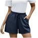 Linen Shorts Woman Elastic Waist Shorts for Women Comfy Drawstring Lightweight Workout Sports Loungewear S-XXXL (X-Large Navy)