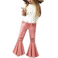 Quealent Month for Baby Girl Ruffles Denim Jeans for Kids Girls Flare Pants Ripped Trousers Bell 16Y Girls Pants Teen Denim Girls Pants Pink 2-3 Years