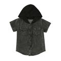 Quealent Boys Mixed Media Jacket Sleeve Denim Hooded Coat Kids Tops T Shirt with Pocket Boy Toddler Jacket Denim Boys Outerwear Grey 6-12 Months