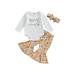 Newborn Infant Baby Girl 3Pcs Thanksgiving Outfit Long Sleeve Letters Romper +Pumpkin Flare Pants +Headband Set Fall Clothes