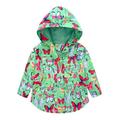 Girls Long Winter Coats Winter Windproof Cartoon Prints Hooded With Pocket Outerwear Winter Jackets Toddler Girls Green 100