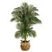 Nearly Natural 5 ft. Artificial Double Stalk Golden Cane Palm Tree with Handmade Woven Cotton Basket Green