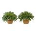 Nearly Natural 23 in. Artificial Boston Fern Plant with Handmade Jute & Cotton Basket with Tassels DIY Kit Green - Set of 2