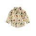 Suanret Toddler Kids Boys Casual Spring Autumn Shirt Long Sleeve Lapel Cartoon Print Button Down T-shirt Tops Cream Color 3-4 Years