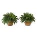 Nearly Natural 23 in. Artificial Boston Fern Plant with Handmade Jute & Cotton Basket with Handles DIY Kit Green - Set of 2