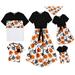 PatPat Halloween Family Matching Pumpkin Print Dresses and Short Sleeve Colorblock Tops Sets