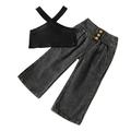 Quealent Baby Girl Baby Girls Ribbed Vest T Shirt Tops Denim Jeans Long Pants 2PCS Outfits Clothes Set I Woke up This Denim Girls Childrenscostume Black 2-3 Years