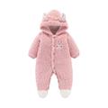 Toddler Winter Coat Fuzzy Buttons Hooded Cartoon Romper Jumpsuit Girls Denim Jackets Pink 66