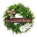 Wooden Spring Wreath (17.3 inch) Simulation Flower Bow Eucalyptus Wreath Front Door Decor Artificial Green Leaves Welcome Sign DIY Home Decoration Garland White Beard