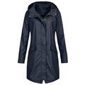 Qcmgmg Windbreaker Rain Jacket Women Hooded Waterproof Long Womens Plus Size Packable Rain Coat Long Sleeve Lined Ponchos Adult Navy S