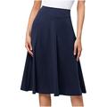 Mrat Women s Tennis Skirt Women Girl Stretch High Denim Skirts for Women Waist Pleated Mid Length Half Length Full Wrap Hip Skirt Version Knit Flared Skirt Dark Blue S