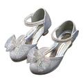 Girls Princess Shoes High Heeled Shinning Lace Bowknot Decoration Shoes Party Festival Wedding Flower Children Dance Shoes