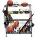 Segmart Sports Equipment Organizer for Ball Storage Garage Storage Rack with Baskets and Hooks Rolling Storage Cart for Storage Basketballs Baseball Bats Footballs Tennis Rackets Black Steel