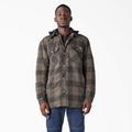 Dickies Men's Water Repellent Flannel Hooded Shirt Jacket - Moss/chocolate Ombre Plaid Size 2Xl (TJ211)