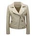 Womens Y2K Jacket Solid Color Short Leather Suit Pockets Leather Motorcycle Jacket Women