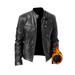 Cindysus Men s Stand Collar Jacket Leather Overcoats Casual Faux Leather Motorcycle Jacket Outerwear Coat with Zipper Black Velvet 4XL