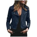 Fall Savings! 2023 Itsun Zip Up Jackets for Women Women s Leather Jackets Faux Motorcycle Plus Size Moto Biker Coat Short Lightweight Vegan Pleather Fashion Blue 14