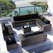 Kullavik 12 Pieces Outdoor Patio Furniture Set Sectional Rattan Sofa Set with Tempered Glass Table