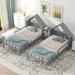 Double Twin Size Platform Bed with House-shaped Headboard,Nightstand