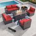 Outdoor Patio Furniture Set, All Weather PE Wicker Sectional Conversion Sofa set w/ Firepit Table