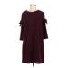 Alya Casual Dress - Mini High Neck Short sleeves: Burgundy Print Dresses - Women's Size Medium