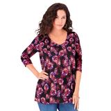 Plus Size Women's Long-Sleeve V-Neck Ultimate Tee by Roaman's in Berry Bold Roses (Size 30/32) Shirt