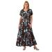 Plus Size Women's Short-Sleeve Crinkle Dress by Woman Within in Chocolate Floral (Size L)