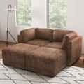 Latitude Run® Meco Chenille Modular Sofa Bed: 2 Corner Chairs & 2 Ottomans - Sleep & Lounge in Style Chenille in Brown | Wayfair