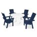 POLYWOOD® Modern Curveback Adirondack 5-Piece Nautical Trestle Outdoor Dining Set Plastic in White/Blue | Wayfair PWS376-1-10632