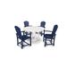 POLYWOOD® Palm Coast 5-Piece Round Farmhouse Outdoor Dining Set Plastic in White/Blue | Wayfair PWS240-1-10510