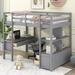 Harriet Bee Twin Size Loft Bed w/ Built-In Desk w/ Two Drawers, & Storage Shelves & Drawers, White Wood in Gray | 65 H x 43 W x 78.3 D in | Wayfair