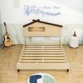 Latitude Run® Wooden Platform Bed w/ Headboard & Motion Activated Night Light Wood in Gray | 39 H x 57 W x 79 D in | Wayfair