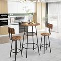 17 Stories Varville 3-Piece Bar Table Set for 2, Small 2-Tier Round Bistro Pub Dining Table Set w/ Backrest Wood/Metal in Black/Brown | Wayfair