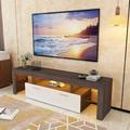 Wrought Studio™ Eleany 63" Modern TV Stand for 50 55 65 70 inch TV w/ 16 Color LED Lights Wood in Brown | 18 H x 63 W x 14 D in | Wayfair