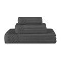 Haus & Home Cotton Ribbed Checkered Border Medium Weight 3 Piece Assorted Bathroom Towel Set Terry Cloth/100% Cotton in Gray | 27 W in | Wayfair