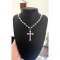 White Pearl Rosary Beads, Cross Necklace, Prayer Rosaries For Ladies