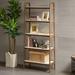 Mid-Century 5 Shelf Bookcase with Rubber Wood Frame, Ladder Bookshelf Open Storage Shelf Plant Storage Rack for Home Office