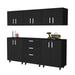 TUHOME Akron 6-Piece Garage Set with 3 Wall Cabinets, 2 Storage Cabinets and 3-Drawer Base Cabinet, Black